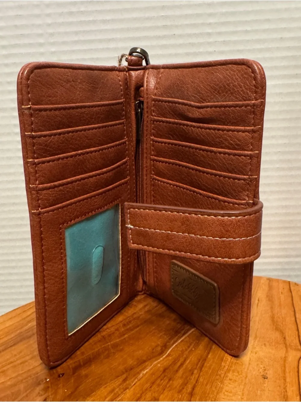 Catchfly Studio Brown Western Leather Pony Hair Patchwork Wallet Wristlet New
